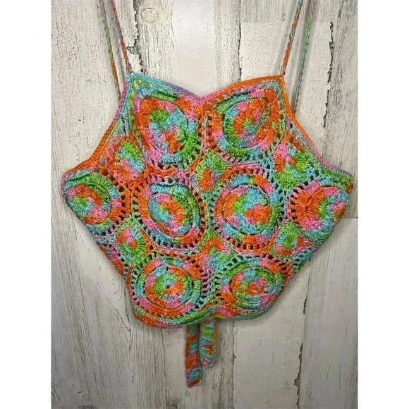 Handmade Crochet Floral‎ Tunic Camisole Multicolor by Brenda Thomson Size M - Picture 1 of 7
